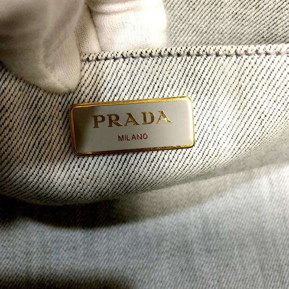 PRADA Prada Mini Canapa 2WAY Handbag Denim White Tote Bag Logo Triangle Plate... - Picture 7 of 10